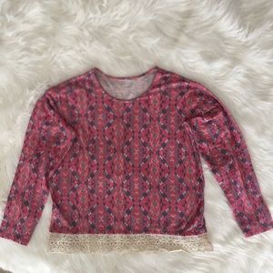 Mudd Aztec Print & Crochet Hem Top, Large Plus